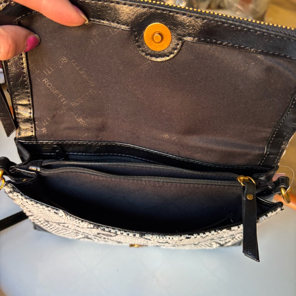 Rosetti Black & White Quilted Print Crossbody with Black Trim - Picture 7 of 13